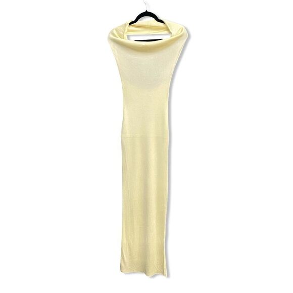HELSA Aaliyah Maxi Knit Dress Butter Yellow drape stretch minimal Revolve S - Picture 7 of 11